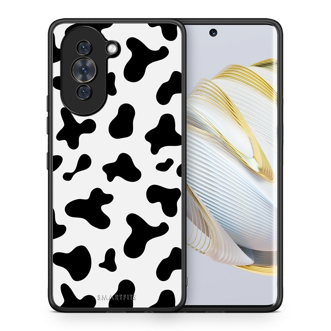 Θήκη Huawei Nova 10 Cow Print από τη Smartfits με σχέδιο στο πίσω μέρος και μαύρο περίβλημα | Huawei Nova 10 Cow Print case with colorful back and black bezels