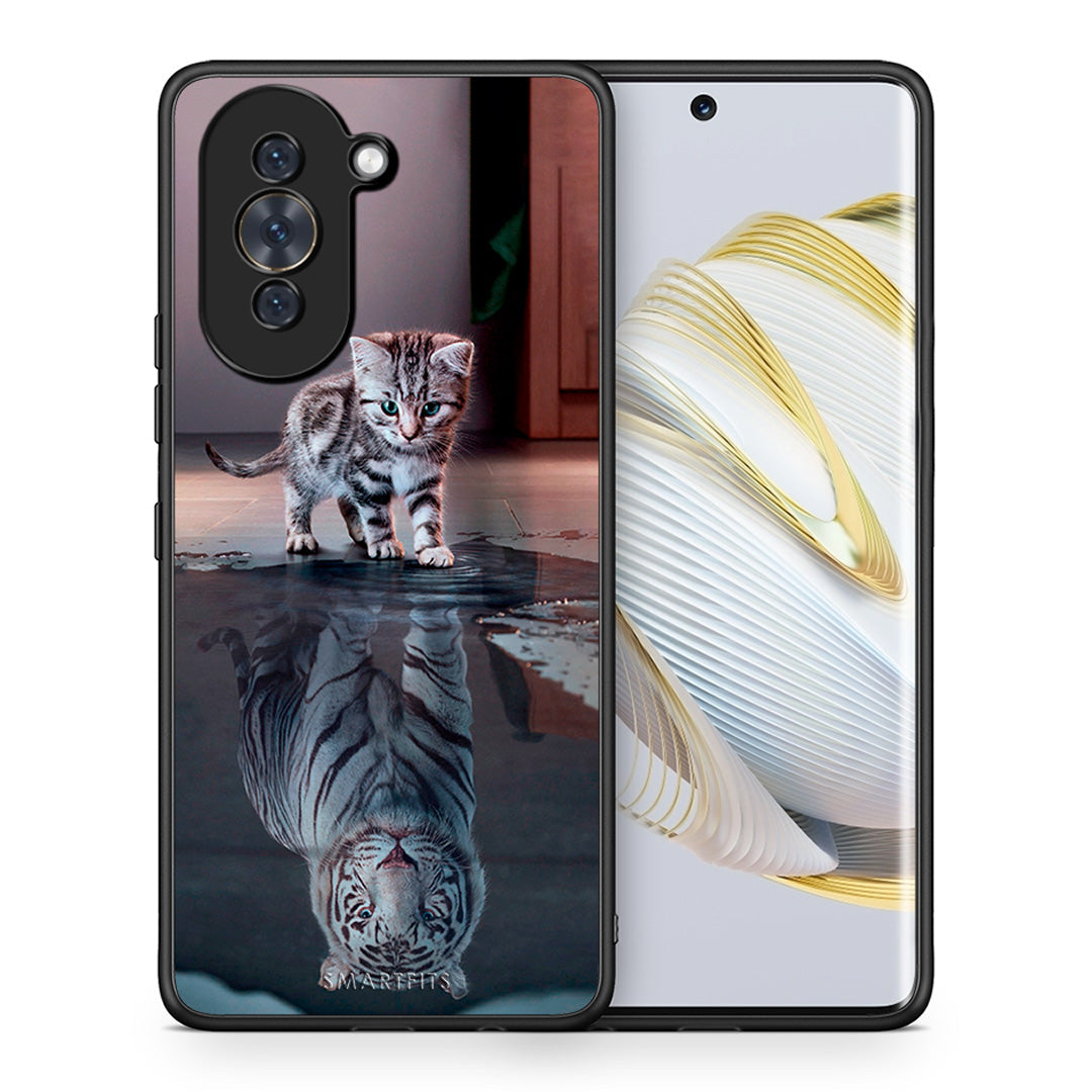 Θήκη Huawei Nova 10 Tiger Cute από τη Smartfits με σχέδιο στο πίσω μέρος και μαύρο περίβλημα | Huawei Nova 10 Tiger Cute case with colorful back and black bezels