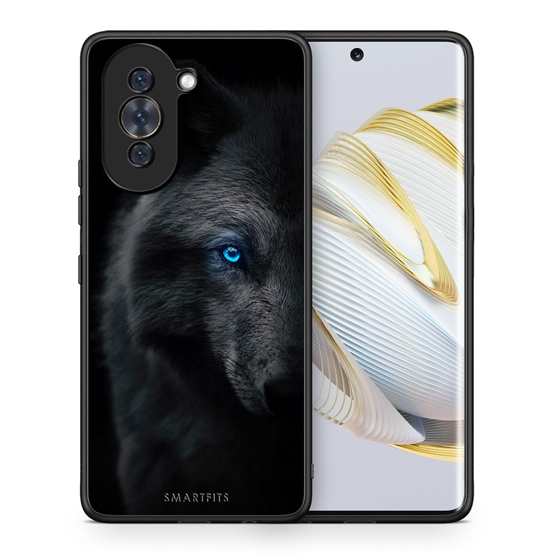 Θήκη Huawei Nova 10 Dark Wolf από τη Smartfits με σχέδιο στο πίσω μέρος και μαύρο περίβλημα | Huawei Nova 10 Dark Wolf case with colorful back and black bezels