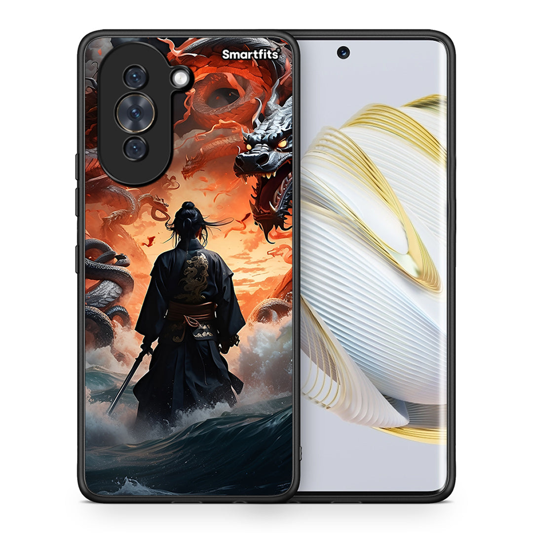 Θήκη Huawei Nova 10 Dragons Fight από τη Smartfits με σχέδιο στο πίσω μέρος και μαύρο περίβλημα | Huawei Nova 10 Dragons Fight case with colorful back and black bezels