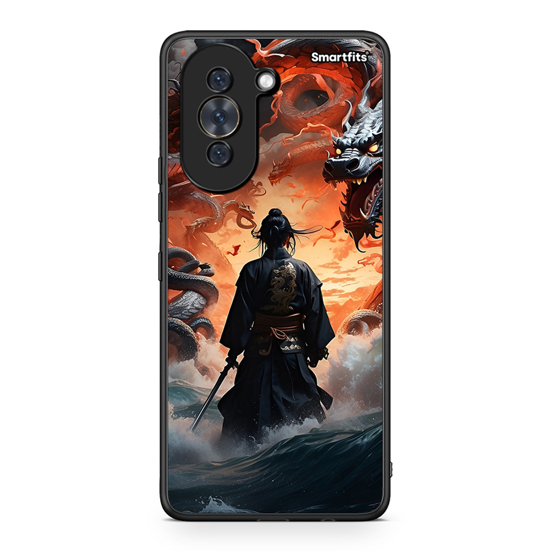 Huawei Nova 10 Dragons Fight θήκη από τη Smartfits με σχέδιο στο πίσω μέρος και μαύρο περίβλημα | Smartphone case with colorful back and black bezels by Smartfits