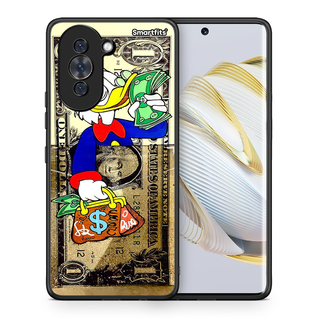 Θήκη Huawei Nova 10 Duck Money από τη Smartfits με σχέδιο στο πίσω μέρος και μαύρο περίβλημα | Huawei Nova 10 Duck Money case with colorful back and black bezels