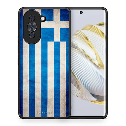 Θήκη Huawei Nova 10 Greek Flag από τη Smartfits με σχέδιο στο πίσω μέρος και μαύρο περίβλημα | Huawei Nova 10 Greek Flag case with colorful back and black bezels