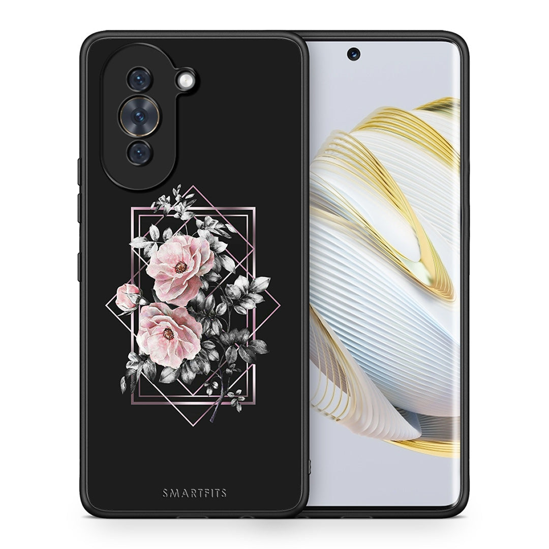 Θήκη Huawei Nova 10 Frame Flower από τη Smartfits με σχέδιο στο πίσω μέρος και μαύρο περίβλημα | Huawei Nova 10 Frame Flower case with colorful back and black bezels