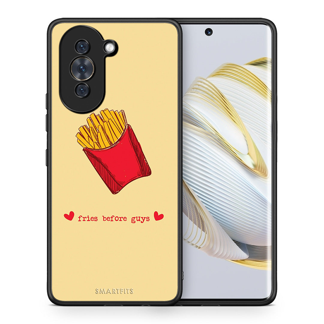 Θήκη Αγίου Βαλεντίνου Huawei Nova 10 Fries Before Guys από τη Smartfits με σχέδιο στο πίσω μέρος και μαύρο περίβλημα | Huawei Nova 10 Fries Before Guys case with colorful back and black bezels