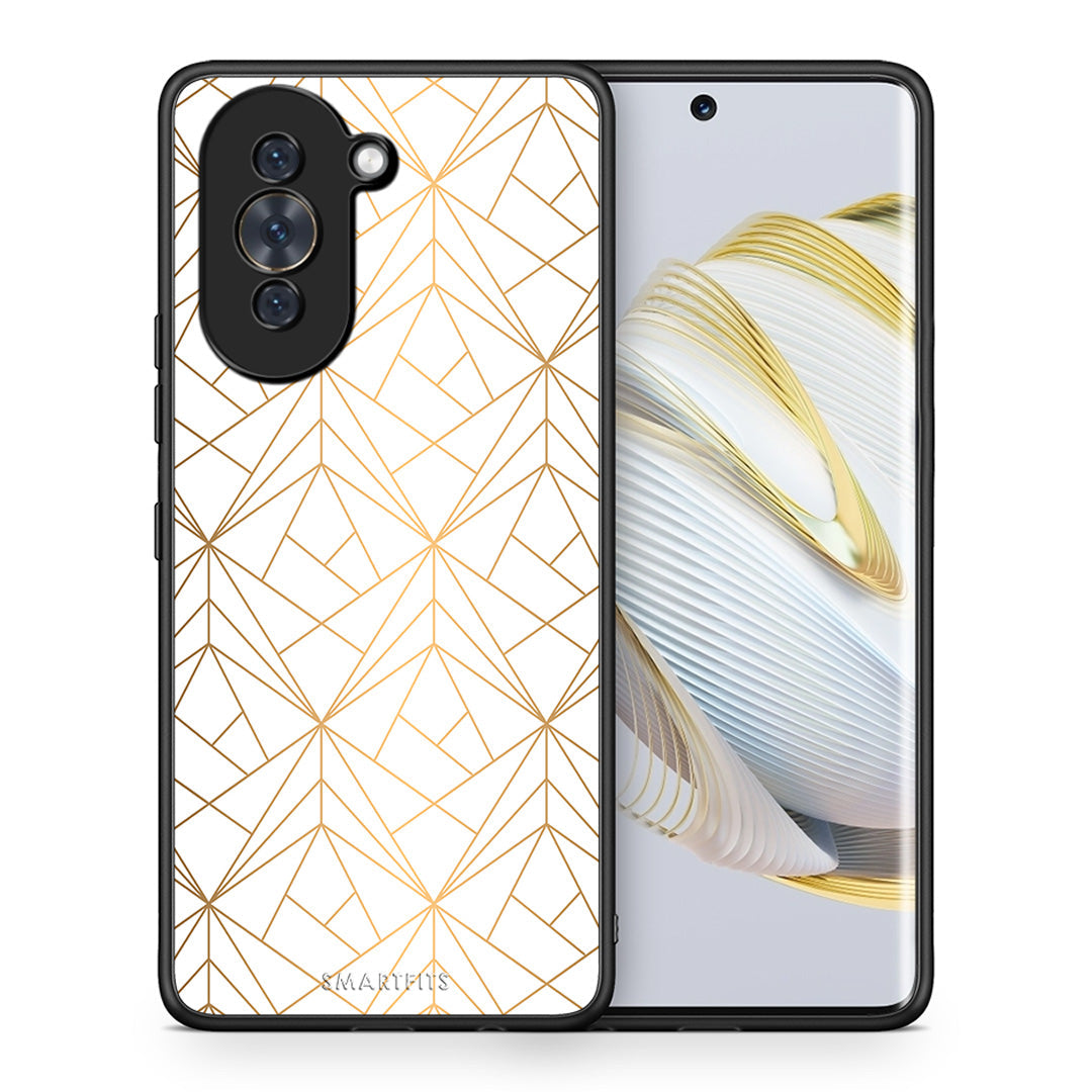 Θήκη Huawei Nova 10 Luxury White Geometric από τη Smartfits με σχέδιο στο πίσω μέρος και μαύρο περίβλημα | Huawei Nova 10 Luxury White Geometric case with colorful back and black bezels