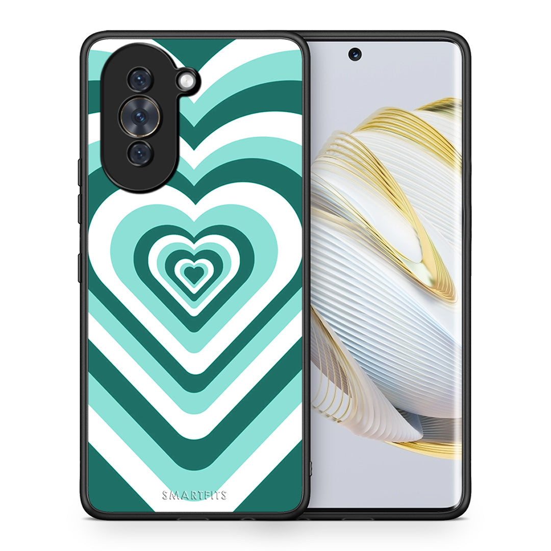 Θήκη Huawei Nova 10 Green Hearts από τη Smartfits με σχέδιο στο πίσω μέρος και μαύρο περίβλημα | Huawei Nova 10 Green Hearts case with colorful back and black bezels