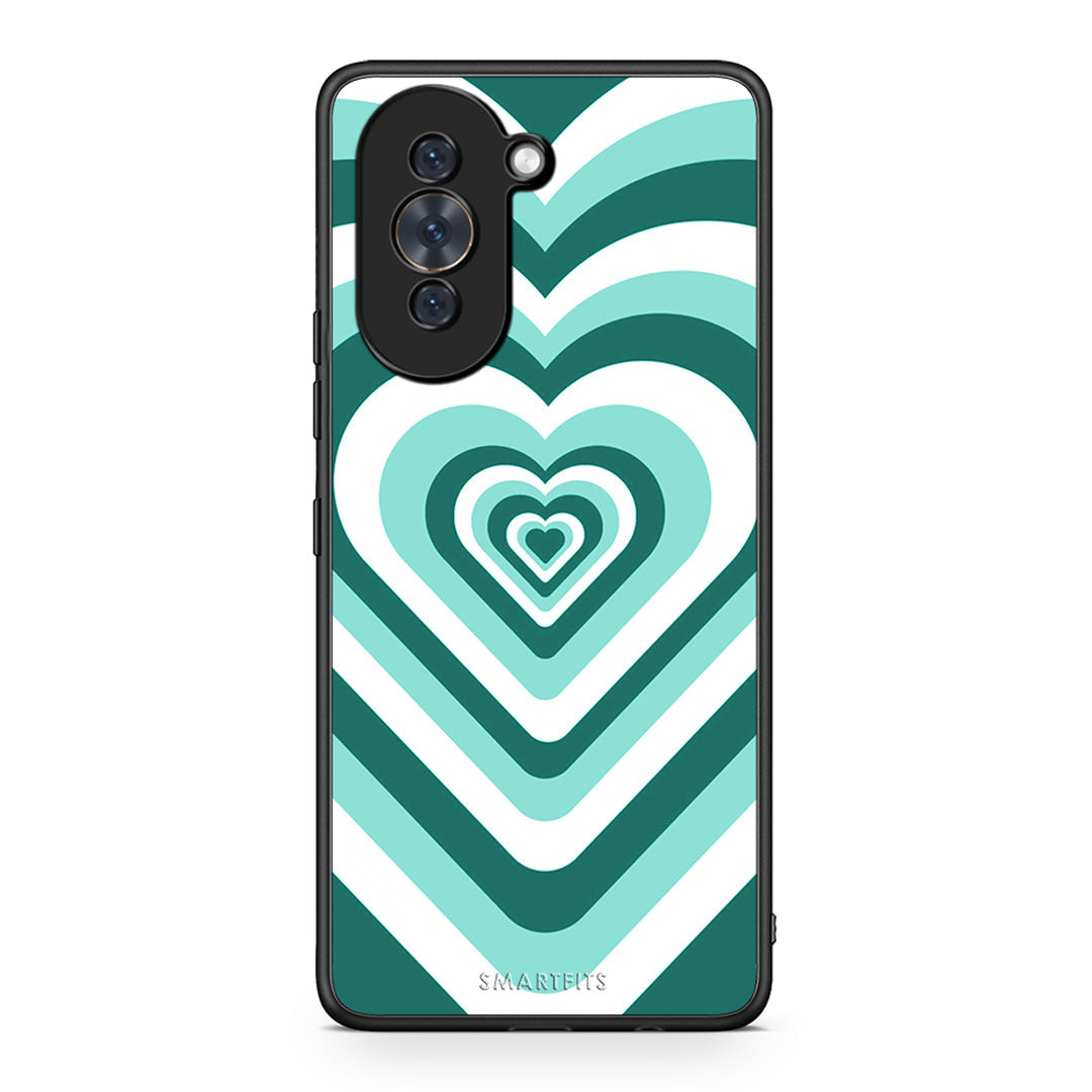 Huawei Nova 10 Green Hearts θήκη από τη Smartfits με σχέδιο στο πίσω μέρος και μαύρο περίβλημα | Smartphone case with colorful back and black bezels by Smartfits