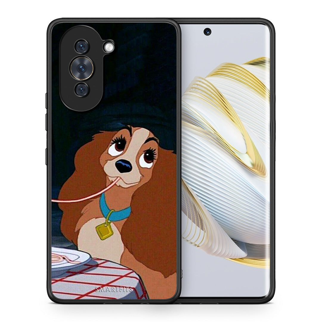 Θήκη Αγίου Βαλεντίνου Huawei Nova 10 Lady And Tramp 2 από τη Smartfits με σχέδιο στο πίσω μέρος και μαύρο περίβλημα | Huawei Nova 10 Lady And Tramp 2 case with colorful back and black bezels