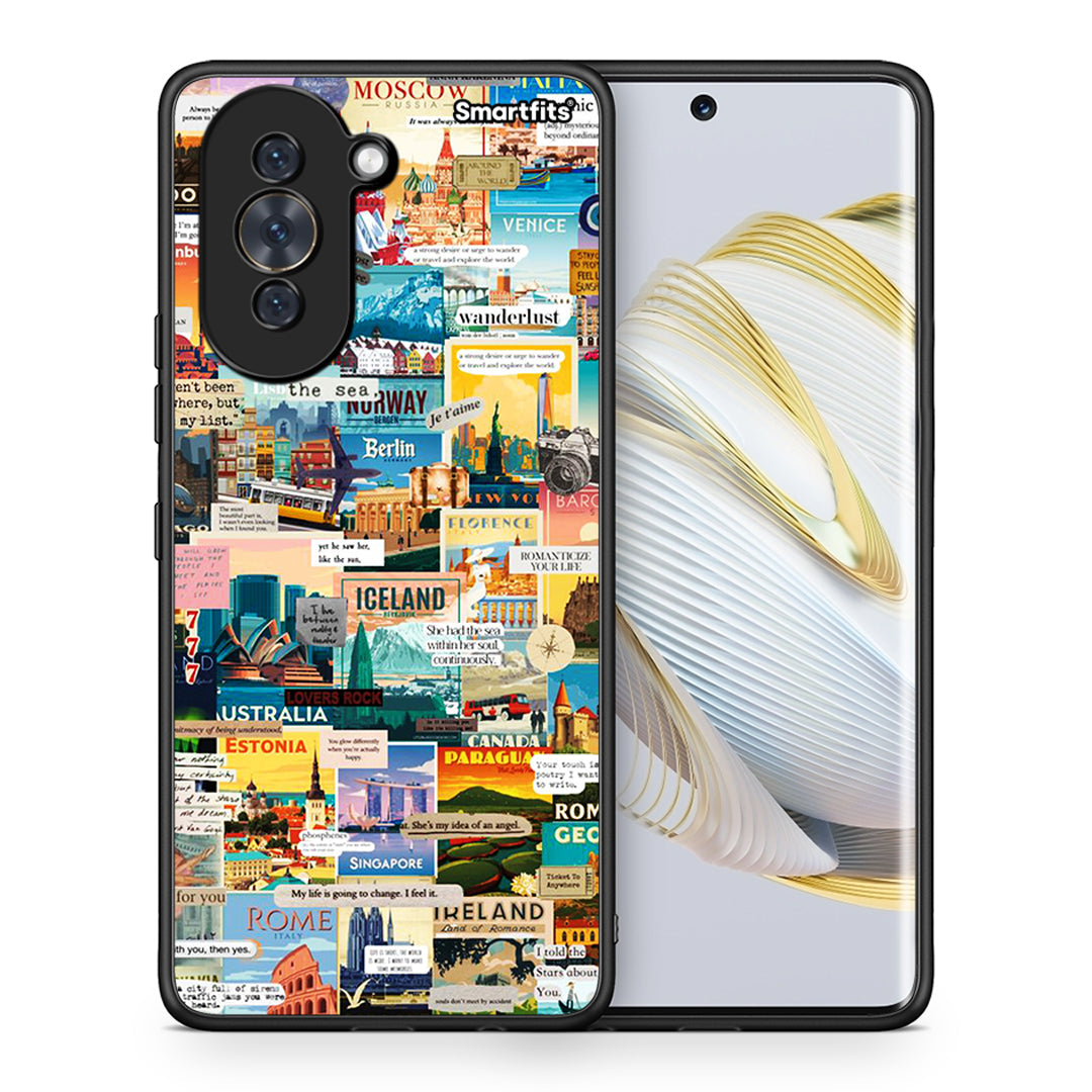 Θήκη Huawei Nova 10 Live To Travel από τη Smartfits με σχέδιο στο πίσω μέρος και μαύρο περίβλημα | Huawei Nova 10 Live To Travel case with colorful back and black bezels