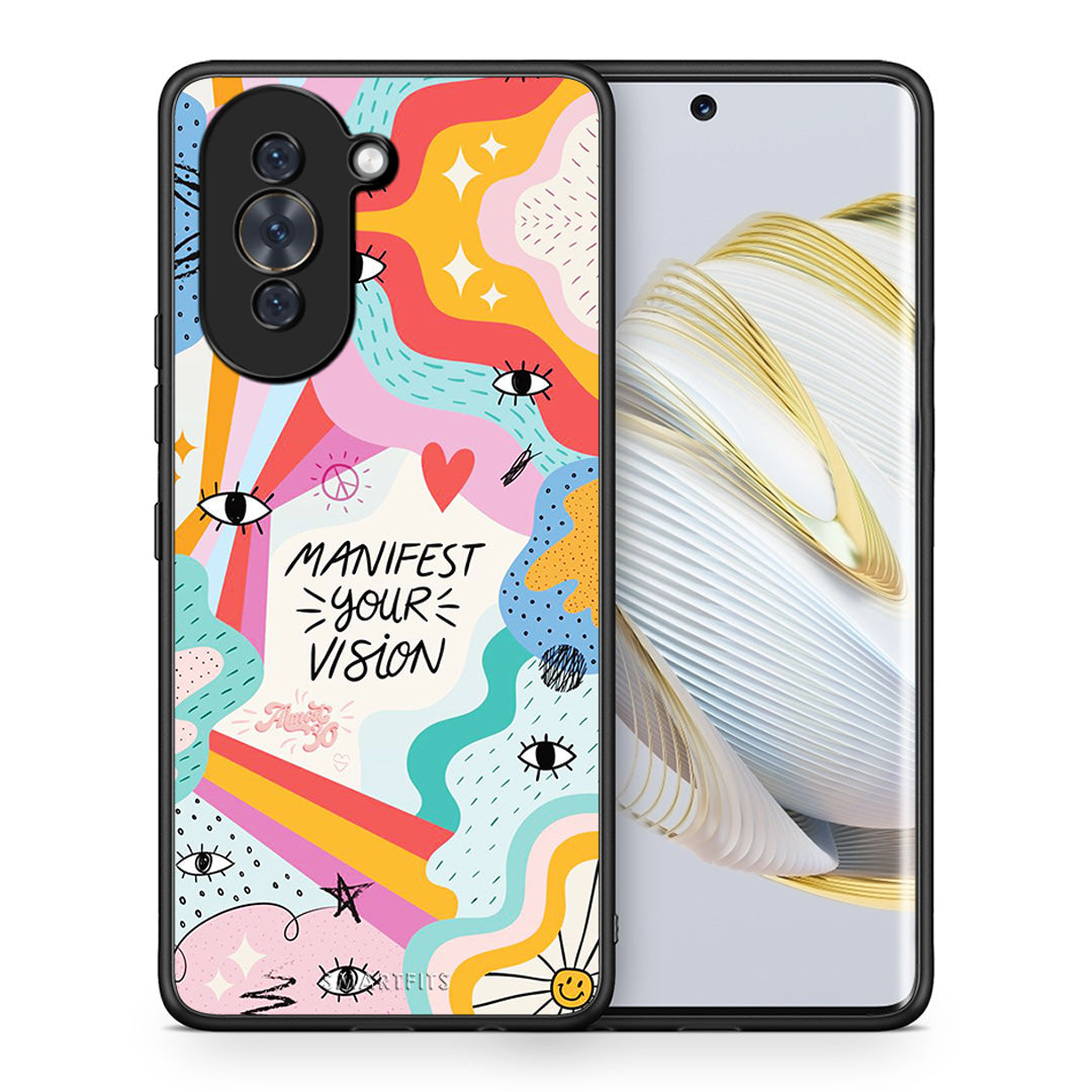 Θήκη Huawei Nova 10 Manifest Your Vision από τη Smartfits με σχέδιο στο πίσω μέρος και μαύρο περίβλημα | Huawei Nova 10 Manifest Your Vision case with colorful back and black bezels