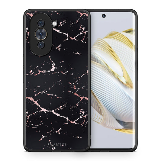 Θήκη Huawei Nova 10 Black Rosegold Marble από τη Smartfits με σχέδιο στο πίσω μέρος και μαύρο περίβλημα | Huawei Nova 10 Black Rosegold Marble case with colorful back and black bezels