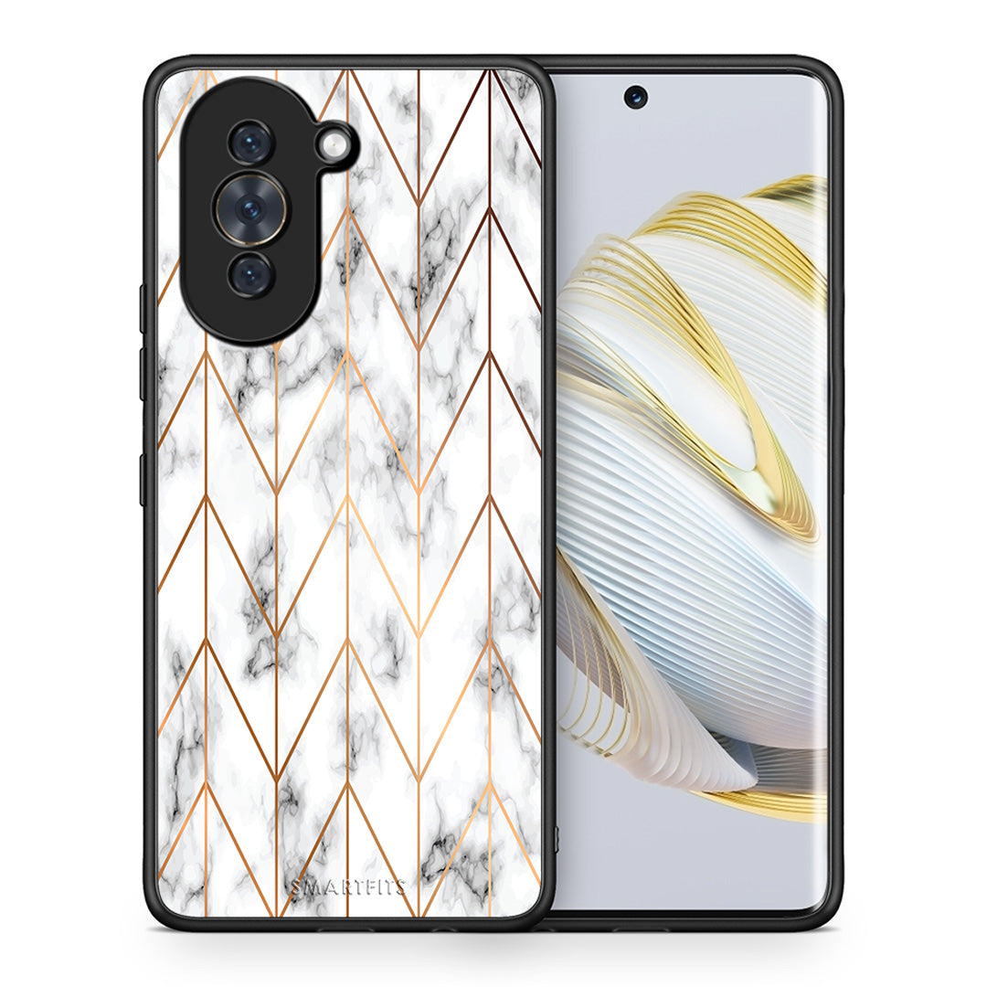 Θήκη Huawei Nova 10 Gold Geometric Marble από τη Smartfits με σχέδιο στο πίσω μέρος και μαύρο περίβλημα | Huawei Nova 10 Gold Geometric Marble case with colorful back and black bezels
