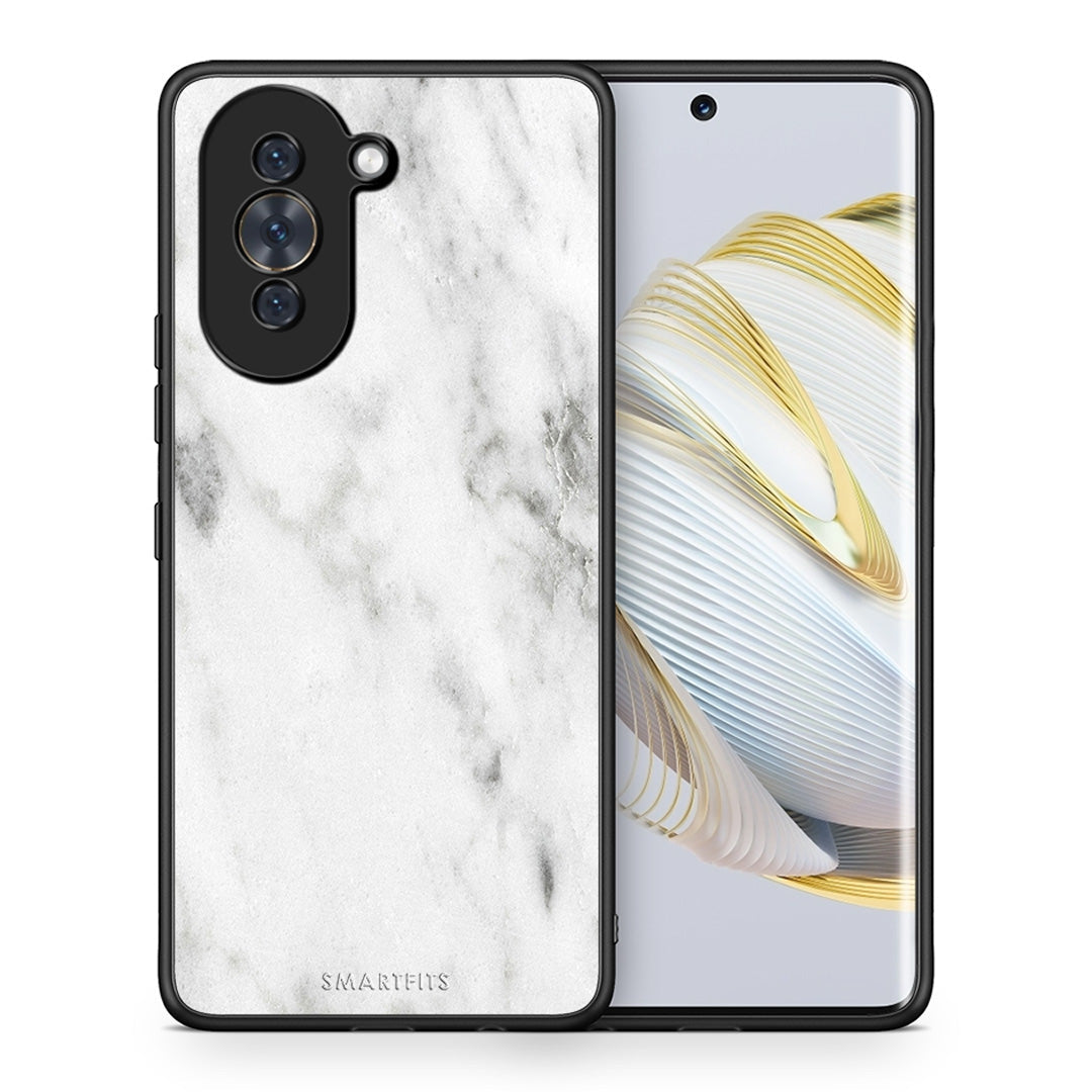 Θήκη Huawei Nova 10 White Marble από τη Smartfits με σχέδιο στο πίσω μέρος και μαύρο περίβλημα | Huawei Nova 10 White Marble case with colorful back and black bezels