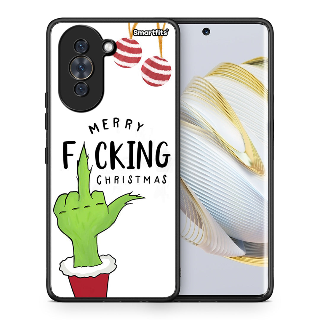 Θήκη Huawei Nova 10 Merry F Xmas από τη Smartfits με σχέδιο στο πίσω μέρος και μαύρο περίβλημα | Huawei Nova 10 Merry F Xmas case with colorful back and black bezels