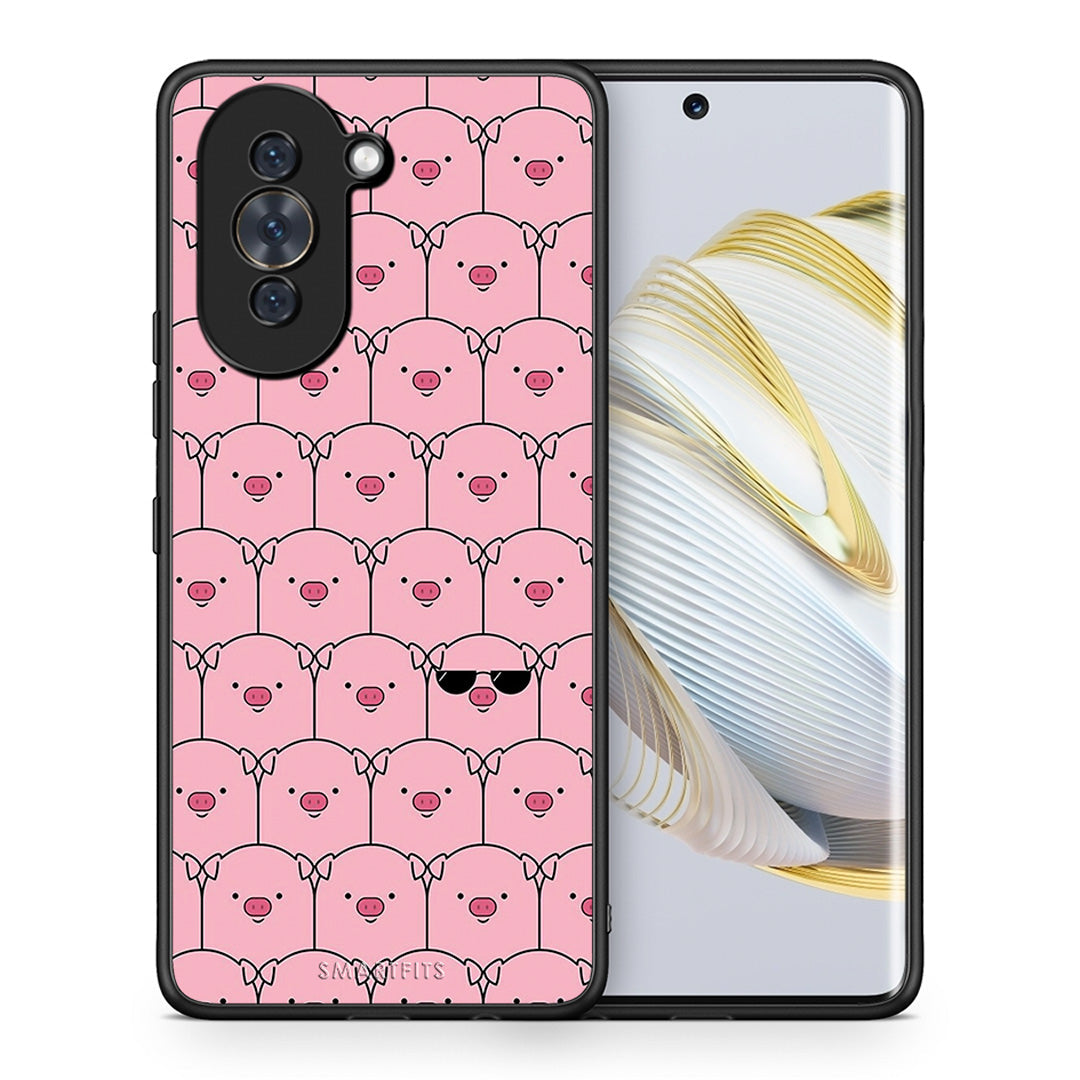 Θήκη Huawei Nova 10 Pig Glasses από τη Smartfits με σχέδιο στο πίσω μέρος και μαύρο περίβλημα | Huawei Nova 10 Pig Glasses case with colorful back and black bezels