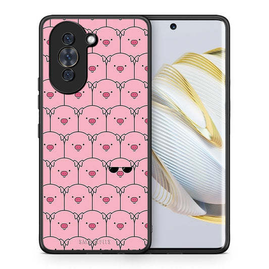 Θήκη Huawei Nova 10 Pig Glasses από τη Smartfits με σχέδιο στο πίσω μέρος και μαύρο περίβλημα | Huawei Nova 10 Pig Glasses case with colorful back and black bezels