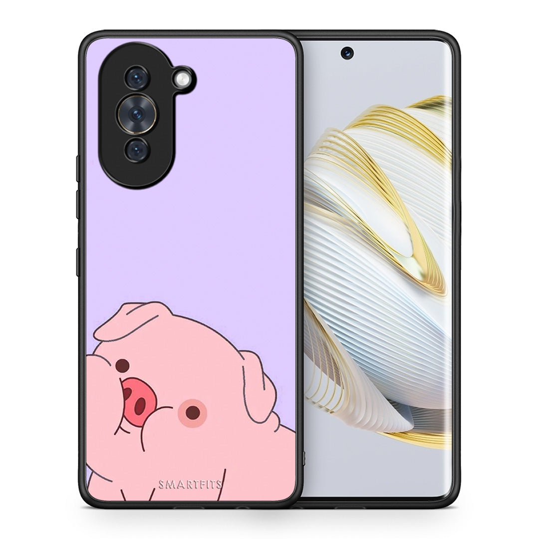Θήκη Αγίου Βαλεντίνου Huawei Nova 10 Pig Love 2 από τη Smartfits με σχέδιο στο πίσω μέρος και μαύρο περίβλημα | Huawei Nova 10 Pig Love 2 case with colorful back and black bezels