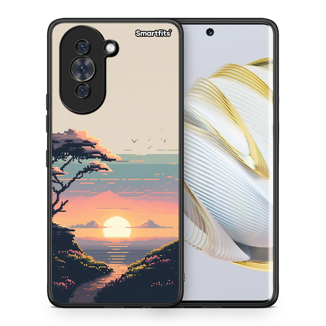 Θήκη Huawei Nova 10 Pixel Sunset από τη Smartfits με σχέδιο στο πίσω μέρος και μαύρο περίβλημα | Huawei Nova 10 Pixel Sunset case with colorful back and black bezels