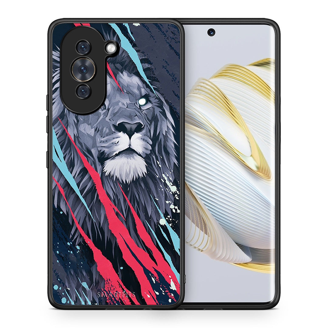 Θήκη Huawei Nova 10 Lion Designer PopArt από τη Smartfits με σχέδιο στο πίσω μέρος και μαύρο περίβλημα | Huawei Nova 10 Lion Designer PopArt case with colorful back and black bezels