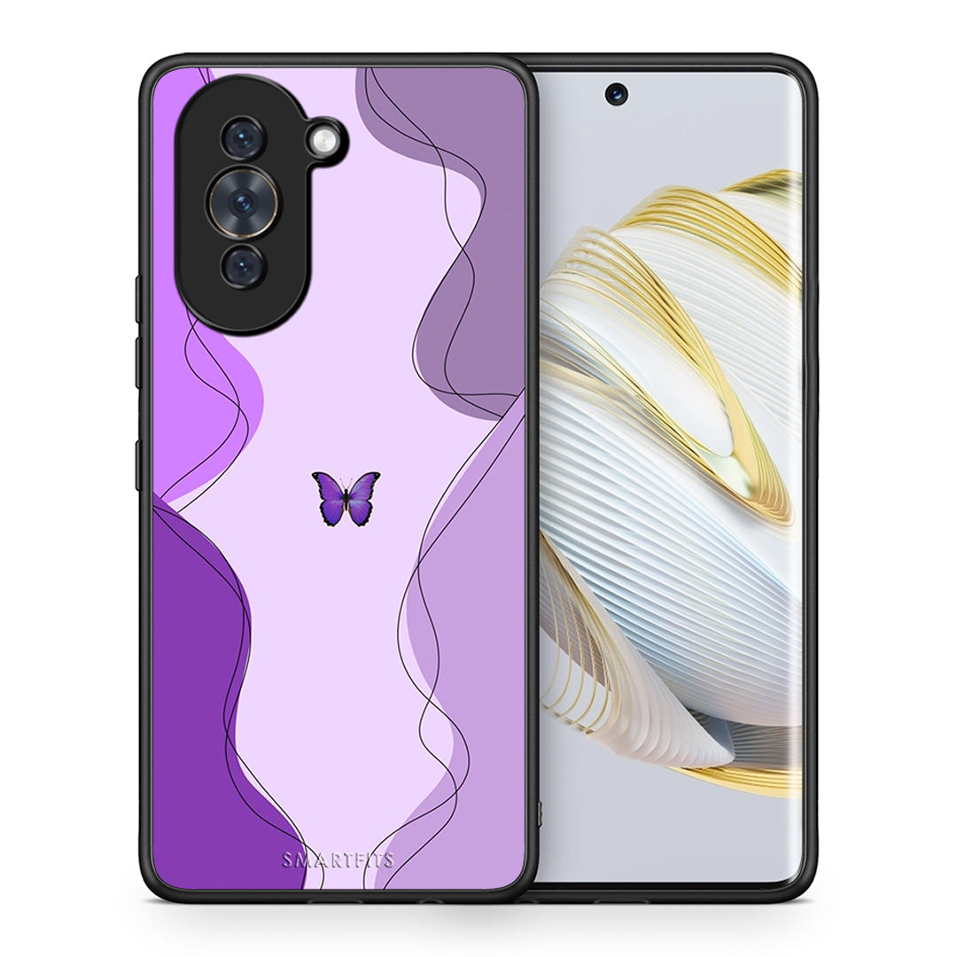 Θήκη Αγίου Βαλεντίνου Huawei Nova 10 Purple Mariposa από τη Smartfits με σχέδιο στο πίσω μέρος και μαύρο περίβλημα | Huawei Nova 10 Purple Mariposa case with colorful back and black bezels