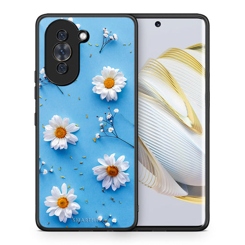 Θήκη Huawei Nova 10 Real Daisies από τη Smartfits με σχέδιο στο πίσω μέρος και μαύρο περίβλημα | Huawei Nova 10 Real Daisies case with colorful back and black bezels
