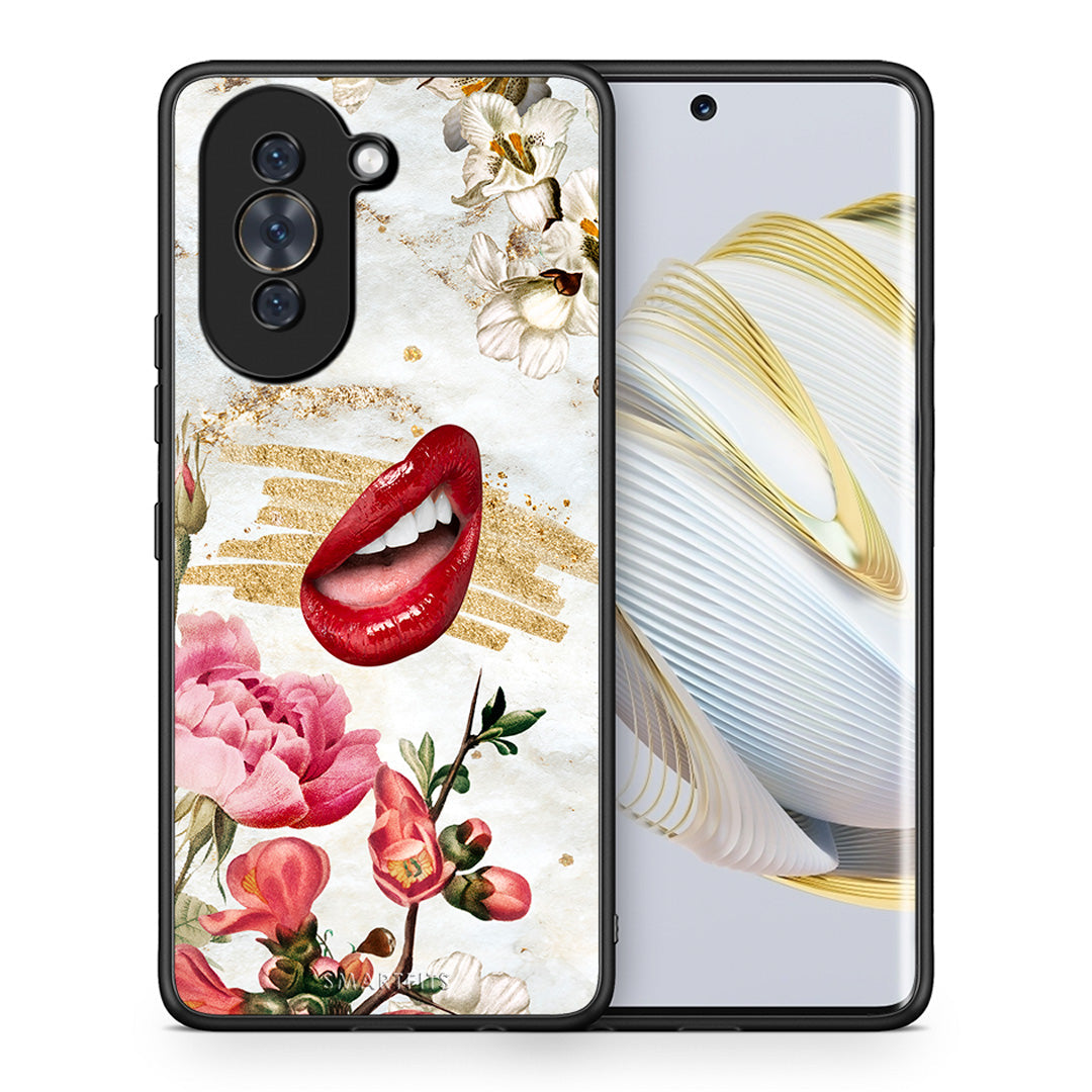 Θήκη Huawei Nova 10 Red Lips από τη Smartfits με σχέδιο στο πίσω μέρος και μαύρο περίβλημα | Huawei Nova 10 Red Lips case with colorful back and black bezels