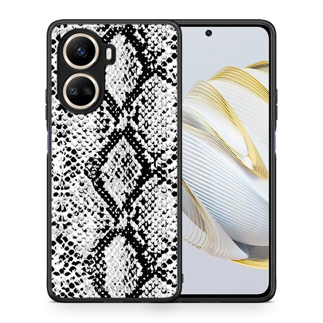 Θήκη Huawei Nova 10 SE Animal White Snake από τη Smartfits με σχέδιο στο πίσω μέρος και μαύρο περίβλημα | Huawei Nova 10 SE Animal White Snake Case with Colorful Back and Black Bezels