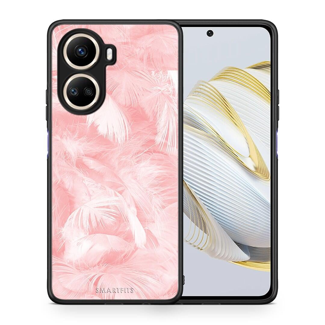 Θήκη Huawei Nova 10 SE Boho Pink Feather από τη Smartfits με σχέδιο στο πίσω μέρος και μαύρο περίβλημα | Huawei Nova 10 SE Boho Pink Feather Case with Colorful Back and Black Bezels