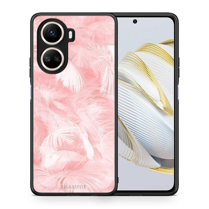 Θήκη Huawei Nova 10 SE Boho Pink Feather από τη Smartfits με σχέδιο στο πίσω μέρος και μαύρο περίβλημα | Huawei Nova 10 SE Boho Pink Feather Case with Colorful Back and Black Bezels