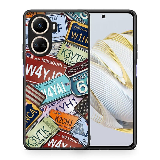 Θήκη Huawei Nova 10 SE Car Plates από τη Smartfits με σχέδιο στο πίσω μέρος και μαύρο περίβλημα | Huawei Nova 10 SE Car Plates Case with Colorful Back and Black Bezels