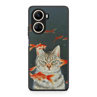 Thumbnail for Θήκη Huawei Nova 10 SE Cat Goldfish από τη Smartfits με σχέδιο στο πίσω μέρος και μαύρο περίβλημα | Huawei Nova 10 SE Cat Goldfish Case with Colorful Back and Black Bezels