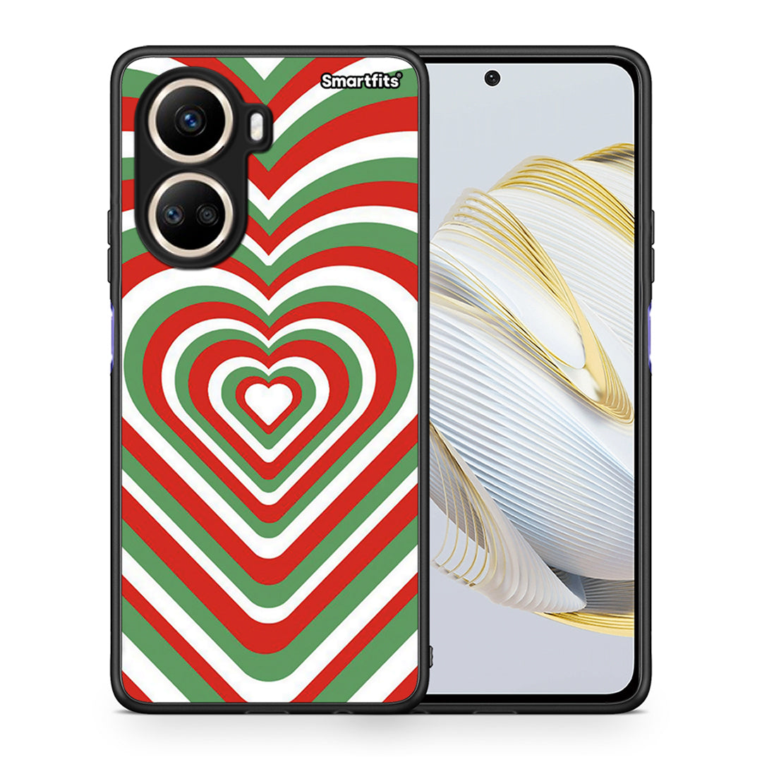 Θήκη Huawei Nova 10 SE Christmas Hearts από τη Smartfits με σχέδιο στο πίσω μέρος και μαύρο περίβλημα | Huawei Nova 10 SE Christmas Hearts Case with Colorful Back and Black Bezels