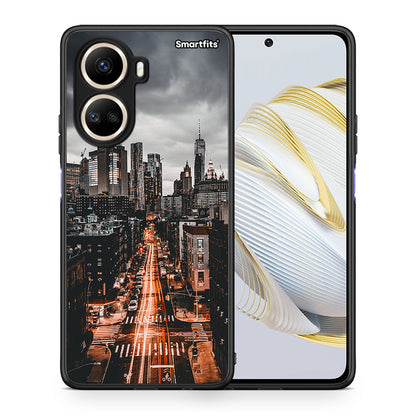Θήκη Huawei Nova 10 SE City Lights από τη Smartfits με σχέδιο στο πίσω μέρος και μαύρο περίβλημα | Huawei Nova 10 SE City Lights Case with Colorful Back and Black Bezels