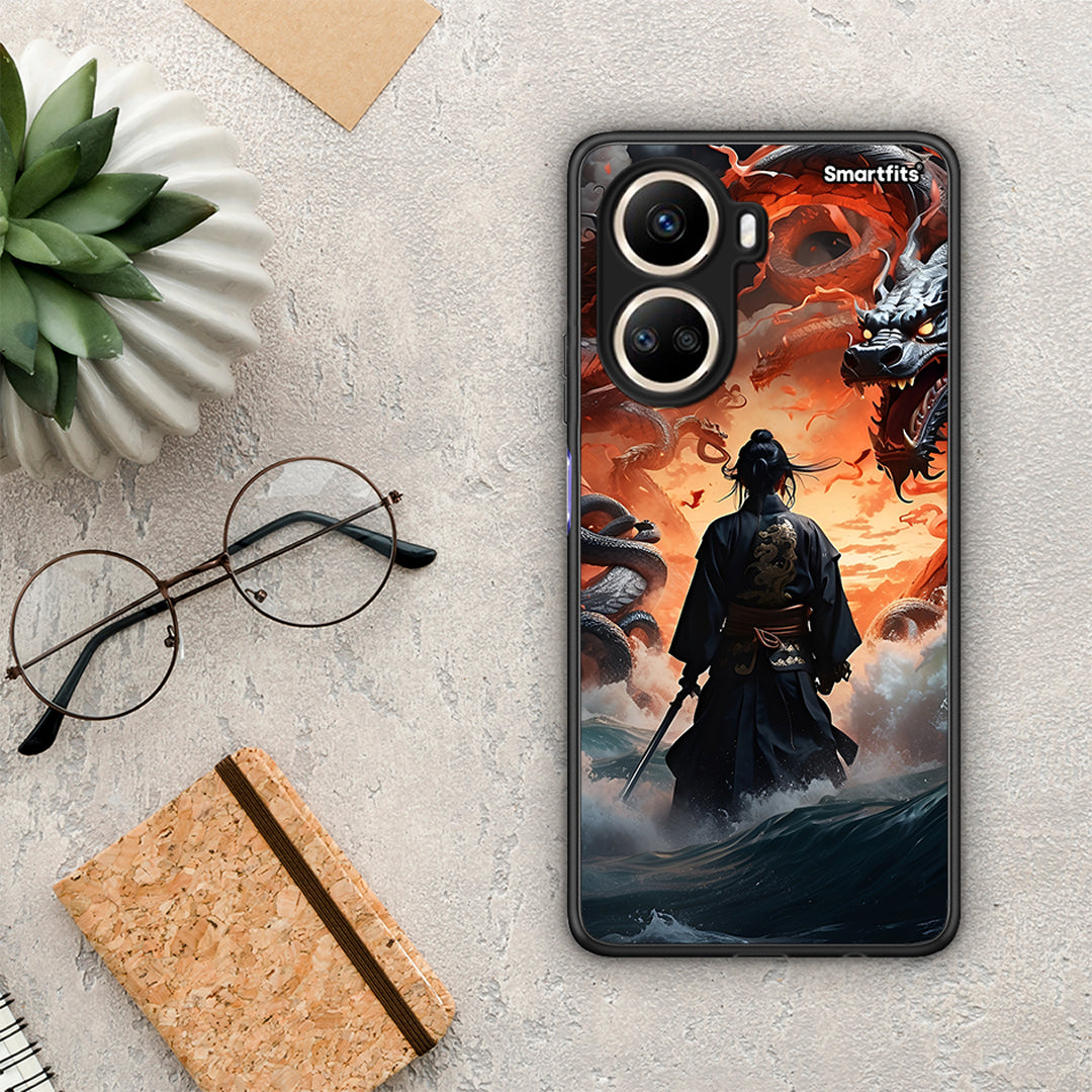 Θήκη Huawei Nova 10 SE Dragons Fight από τη Smartfits με σχέδιο στο πίσω μέρος και μαύρο περίβλημα | Huawei Nova 10 SE Dragons Fight Case with Colorful Back and Black Bezels