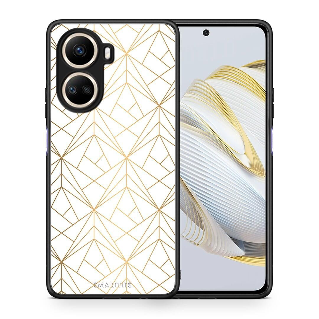 Θήκη Huawei Nova 10 SE Geometric Luxury White από τη Smartfits με σχέδιο στο πίσω μέρος και μαύρο περίβλημα | Huawei Nova 10 SE Geometric Luxury White Case with Colorful Back and Black Bezels