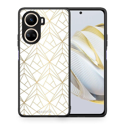 Θήκη Huawei Nova 10 SE Geometric Luxury White από τη Smartfits με σχέδιο στο πίσω μέρος και μαύρο περίβλημα | Huawei Nova 10 SE Geometric Luxury White Case with Colorful Back and Black Bezels