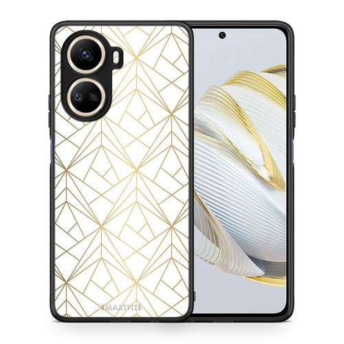 Θήκη Huawei Nova 10 SE Geometric Luxury White από τη Smartfits με σχέδιο στο πίσω μέρος και μαύρο περίβλημα | Huawei Nova 10 SE Geometric Luxury White Case with Colorful Back and Black Bezels