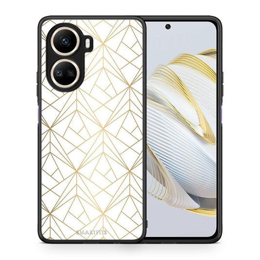 Θήκη Huawei Nova 10 SE Geometric Luxury White από τη Smartfits με σχέδιο στο πίσω μέρος και μαύρο περίβλημα | Huawei Nova 10 SE Geometric Luxury White Case with Colorful Back and Black Bezels