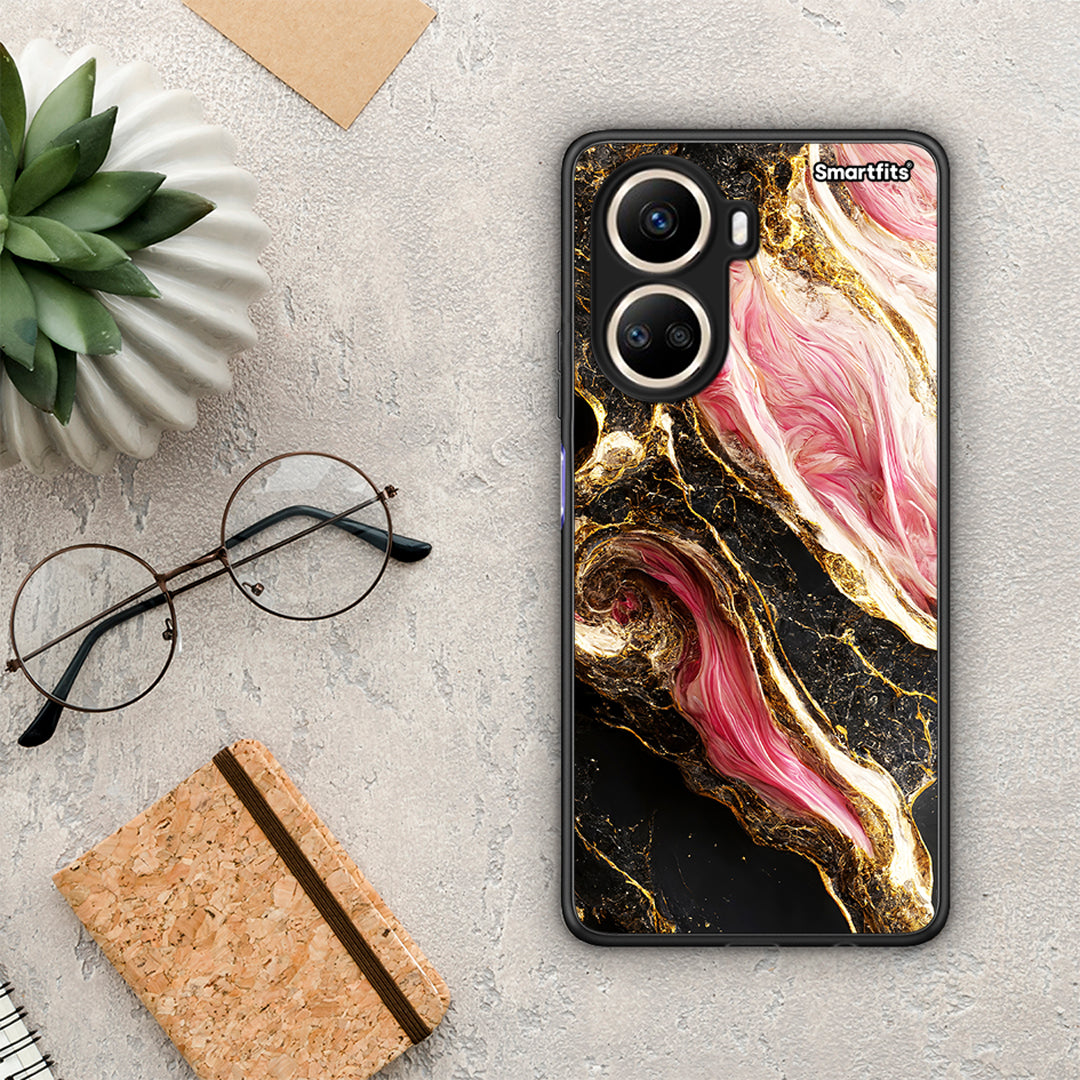 Θήκη Huawei Nova 10 SE Glamorous Pink Marble από τη Smartfits με σχέδιο στο πίσω μέρος και μαύρο περίβλημα | Huawei Nova 10 SE Glamorous Pink Marble Case with Colorful Back and Black Bezels