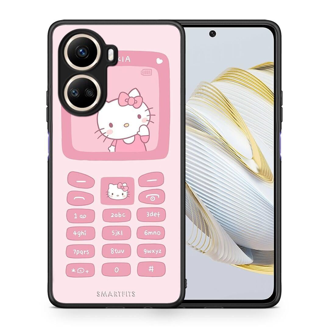 Θήκη Huawei Nova 10 SE Hello Kitten από τη Smartfits με σχέδιο στο πίσω μέρος και μαύρο περίβλημα | Huawei Nova 10 SE Hello Kitten Case with Colorful Back and Black Bezels