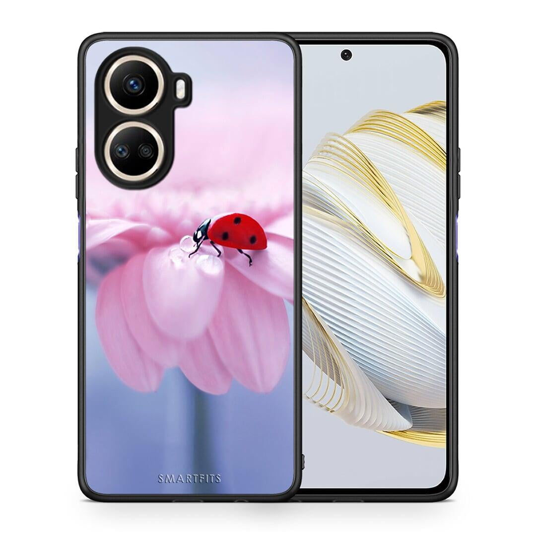 Θήκη Huawei Nova 10 SE Ladybug Flower από τη Smartfits με σχέδιο στο πίσω μέρος και μαύρο περίβλημα | Huawei Nova 10 SE Ladybug Flower Case with Colorful Back and Black Bezels