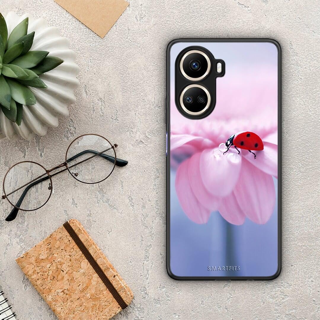 Θήκη Huawei Nova 10 SE Ladybug Flower από τη Smartfits με σχέδιο στο πίσω μέρος και μαύρο περίβλημα | Huawei Nova 10 SE Ladybug Flower Case with Colorful Back and Black Bezels