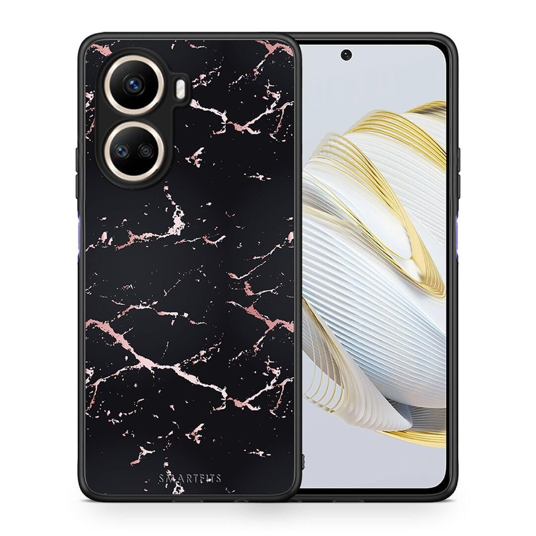 Θήκη Huawei Nova 10 SE Marble Black Rosegold από τη Smartfits με σχέδιο στο πίσω μέρος και μαύρο περίβλημα | Huawei Nova 10 SE Marble Black Rosegold Case with Colorful Back and Black Bezels