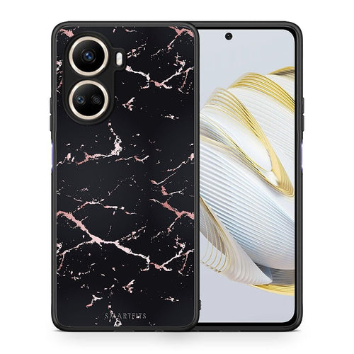 Θήκη Huawei Nova 10 SE Marble Black Rosegold από τη Smartfits με σχέδιο στο πίσω μέρος και μαύρο περίβλημα | Huawei Nova 10 SE Marble Black Rosegold Case with Colorful Back and Black Bezels