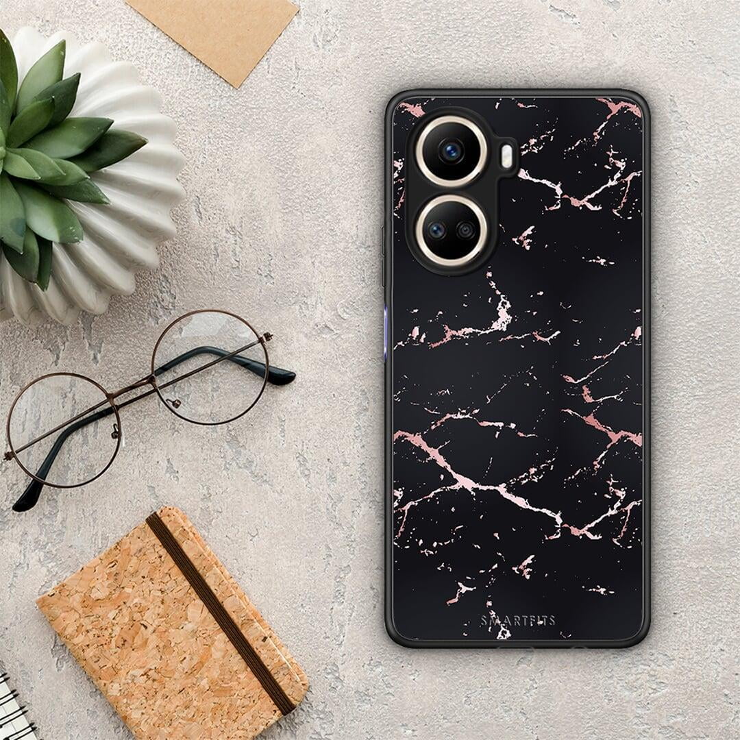 Θήκη Huawei Nova 10 SE Marble Black Rosegold από τη Smartfits με σχέδιο στο πίσω μέρος και μαύρο περίβλημα | Huawei Nova 10 SE Marble Black Rosegold Case with Colorful Back and Black Bezels