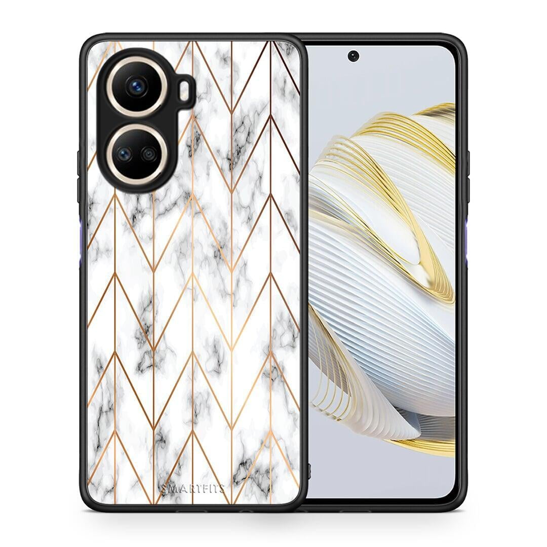 Θήκη Huawei Nova 10 SE Marble Gold Geometric από τη Smartfits με σχέδιο στο πίσω μέρος και μαύρο περίβλημα | Huawei Nova 10 SE Marble Gold Geometric Case with Colorful Back and Black Bezels