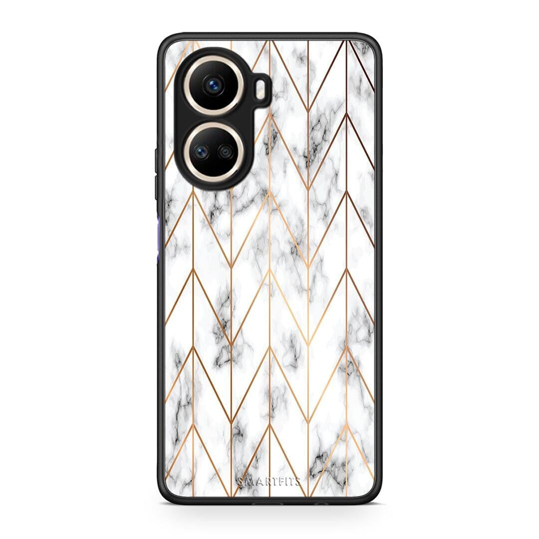 Θήκη Huawei Nova 10 SE Marble Gold Geometric από τη Smartfits με σχέδιο στο πίσω μέρος και μαύρο περίβλημα | Huawei Nova 10 SE Marble Gold Geometric Case with Colorful Back and Black Bezels