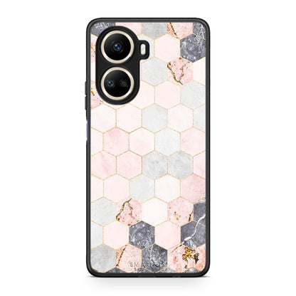Θήκη Huawei Nova 10 SE Marble Hexagon Pink από τη Smartfits με σχέδιο στο πίσω μέρος και μαύρο περίβλημα | Huawei Nova 10 SE Marble Hexagon Pink Case with Colorful Back and Black Bezels