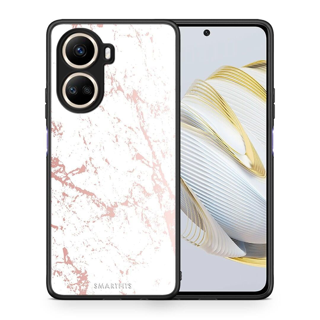 Θήκη Huawei Nova 10 SE Marble Pink Splash από τη Smartfits με σχέδιο στο πίσω μέρος και μαύρο περίβλημα | Huawei Nova 10 SE Marble Pink Splash Case with Colorful Back and Black Bezels